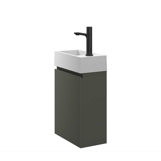 16’’ Wall Mount Single Bathroom Vanity in Gray with White Integrated Sink and Mirror - Bathroom Vanities