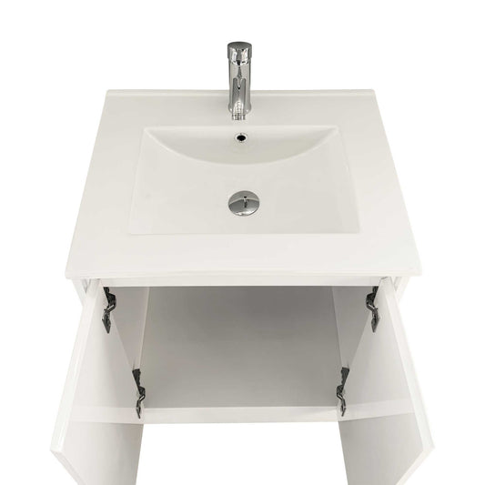 24’’ Freestanding Bathroom Vanity in White Gloss with White Single Sink Top LV19 24W Bathroom Vanities