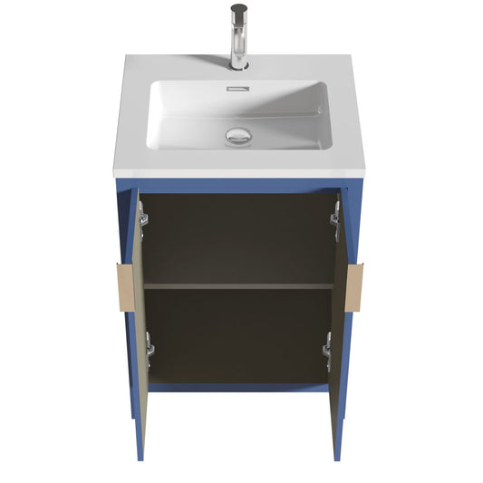 24’’ Freestanding Single Bathroom Vanity in Blue with White Quartz Integrated Sink LV14-24B - Bathroom Vanities