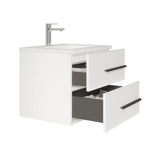 24’’ W Wall Mount Single Bathroom Vanity in White Gloss with White Integrated Sink LV15W-24W - Bathroom Vanities