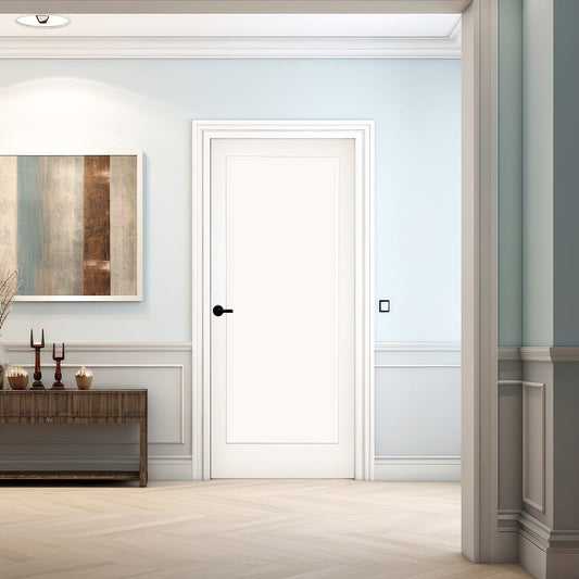 32 in. x 80 in. 1-Panel Shaker Solid Core Primed White MDF Prehung Interior Door with Black Hinges - Interior Doors