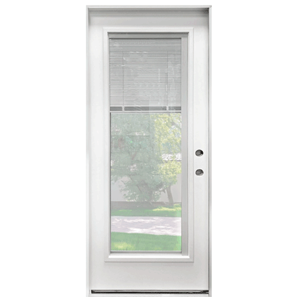 32 in. x 80 in. Clear Low-E Prehung Unfinished White Fiberglass Door with Blinds - Left-Handed - Exterior Doors