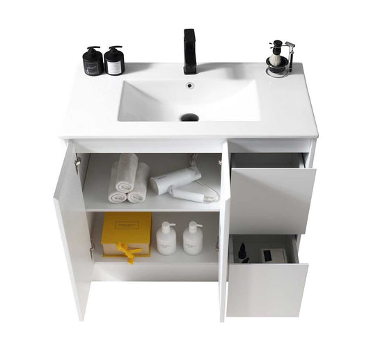 36’’ Freestanding Bathroom Vanity in White Gloss with White Single Sink Top LV19 36W Bathroom Vanities