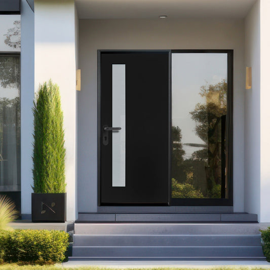 36 in. x 80 in. 1 Lite Offsite Acid Etch Painted Black Prehung Fiberglass Exterior Door with Brickmold Exterior Doors