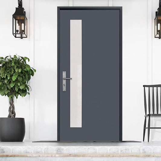 36 in. x 80 in. 1 Lite Offsite Acid Etch Painted Grey Prehung Fiberglass Exterior Door with Brickmold Exterior Doors