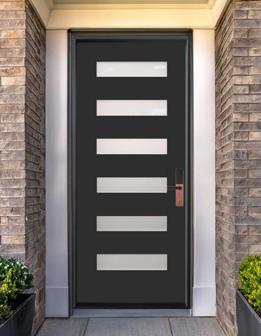36 in. x 80 in. 6-Lite Shaker Acid Etch Painted Black Prehung Fiberglass Exterior Door - Exterior Doors