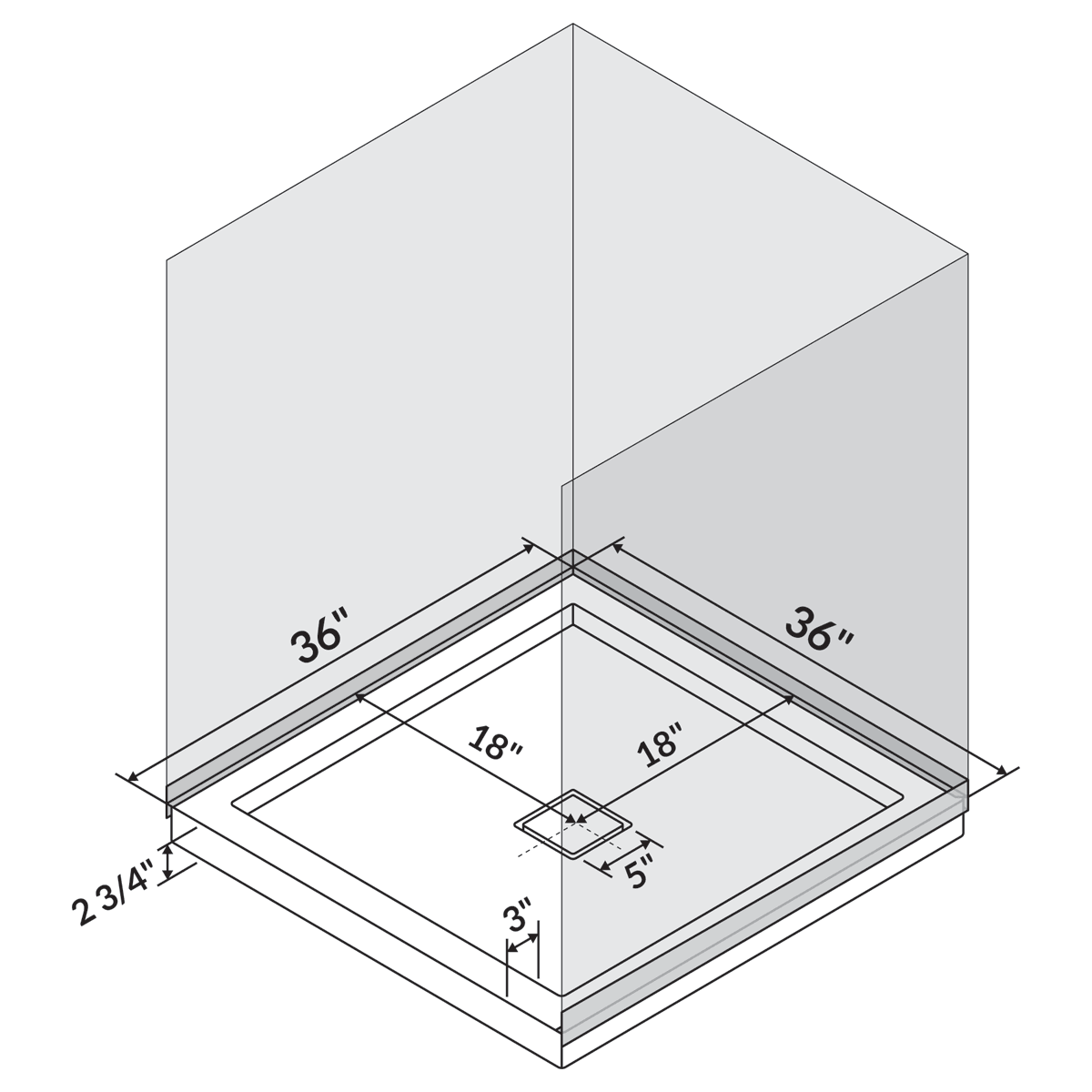 36 in x 36 in Single/Double Threshold Shower Base Pan with Center Drain - Shower Pans