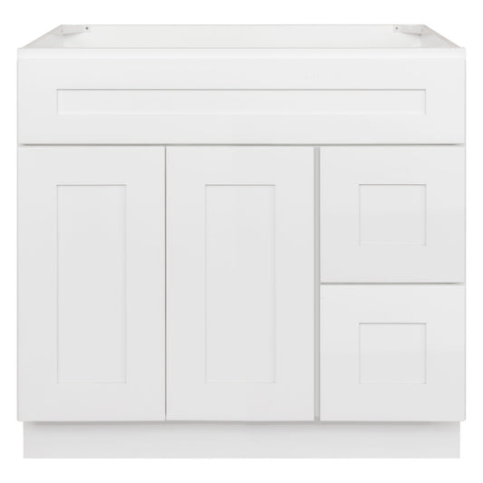 36 W x 21 D x 34.5 H Vanity Sink Base Cabinet with Right Drawers - Alpina White - Bathroom Vanities