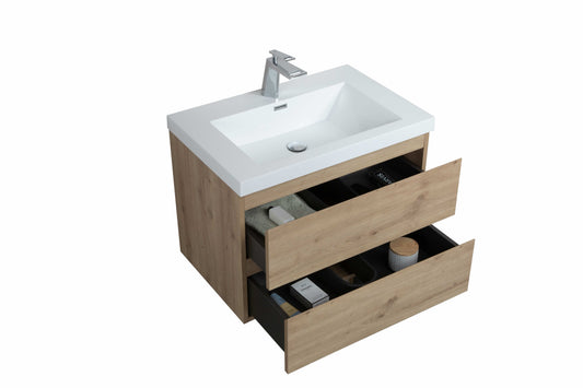 36’’ Wall Mount Single Bathroom Vanity in Oak with White Integrated Sink LV13-36 - Bathroom Vanities