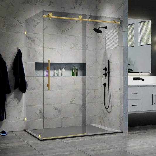 44-48 W x 76 H x 34 1/2 D Sliding Frameless Shower Enclosure ULTRA-C with Clear Glass in Gold - Shower Doors