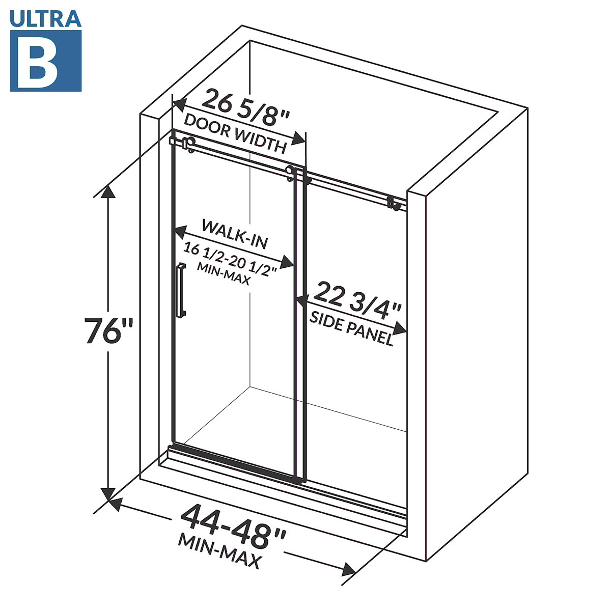 44-48 W x 76 H Sliding Shower Door ULTRA-B