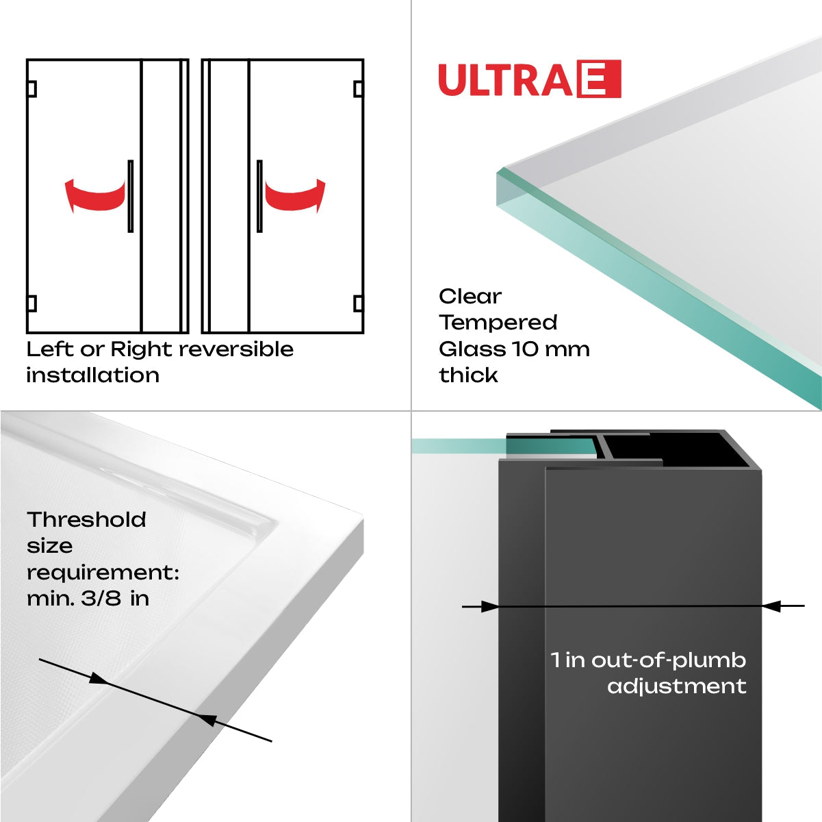 48-49 W x 72 H Swing-Out Shower Door ULTRA-E Matte Black - Shower Doors