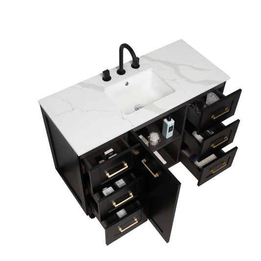 48’’ Freestanding Single Bathroom Vanity in Black with Quartz Stone Countertop - Bathroom Vanities