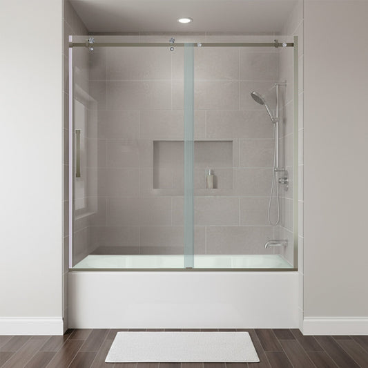 56-60 W x 62 H Sliding Bathtub Semi-Frameless Door ULTRA-B with Clear Glass in Brushed Nickel - Shower Doors