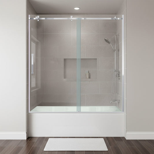 56-60 W x 62 H Sliding Bathtub Semi-Frameless Door ULTRA-B with Clear Glass in Chrome - Shower Doors