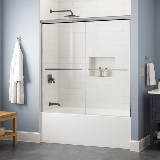 56-60 W x 62 H Sliding Bypass Framed Shower Door ULTRA-A with Glass in Brushed Nickel - Shower Doors