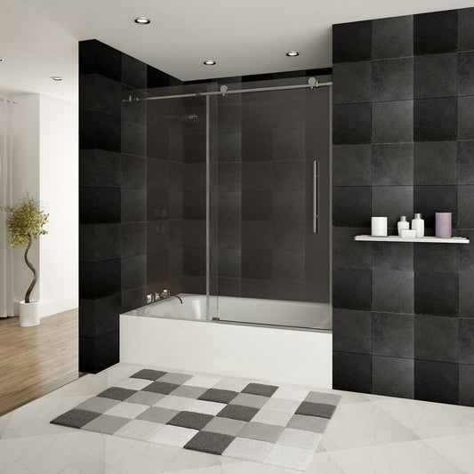 56-60 W x 62 H Sliding Frameless Bathtub Door ULTRA-C with Clear Glass in Brushed Nickel - Shower Doors