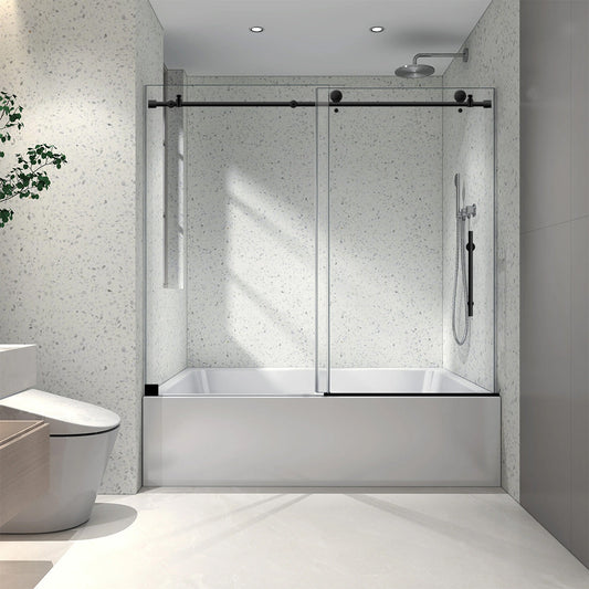 56-60 W x 62 H Sliding Frameless Bathtub Door ULTRA-C with Clear Glass in Matte Black - Shower Doors