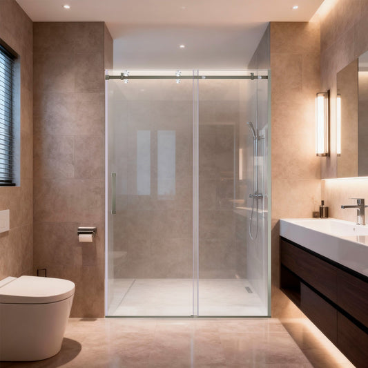 56-60 W x 76 H Sliding Shower Semi-Frameless Door ULTRA-B with Clear Glass in Brushed Nickel - Shower Doors