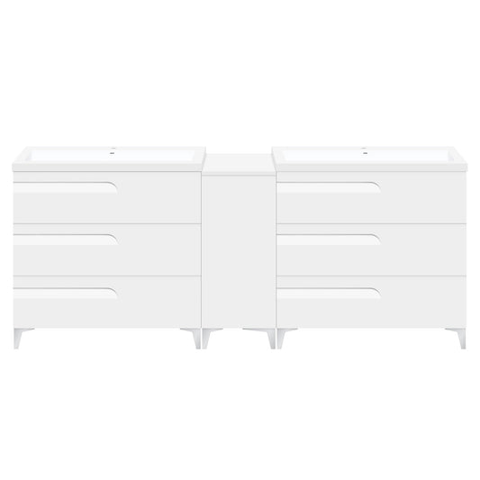 60’’ Freestanding Vanity Set in White Gloss with Two Square Sinks (LV7-C13B-60W) Style 7 - Bathroom Vanities
