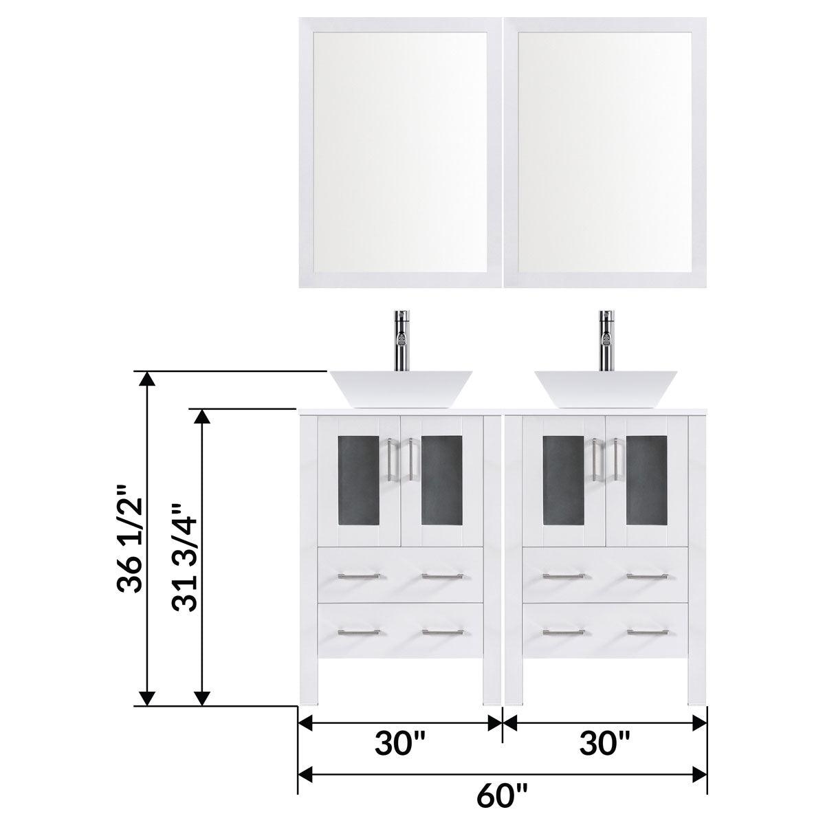 60" Modern Bathroom Vanity Set with Mirror and Sink LV2-C11-60-W (White)