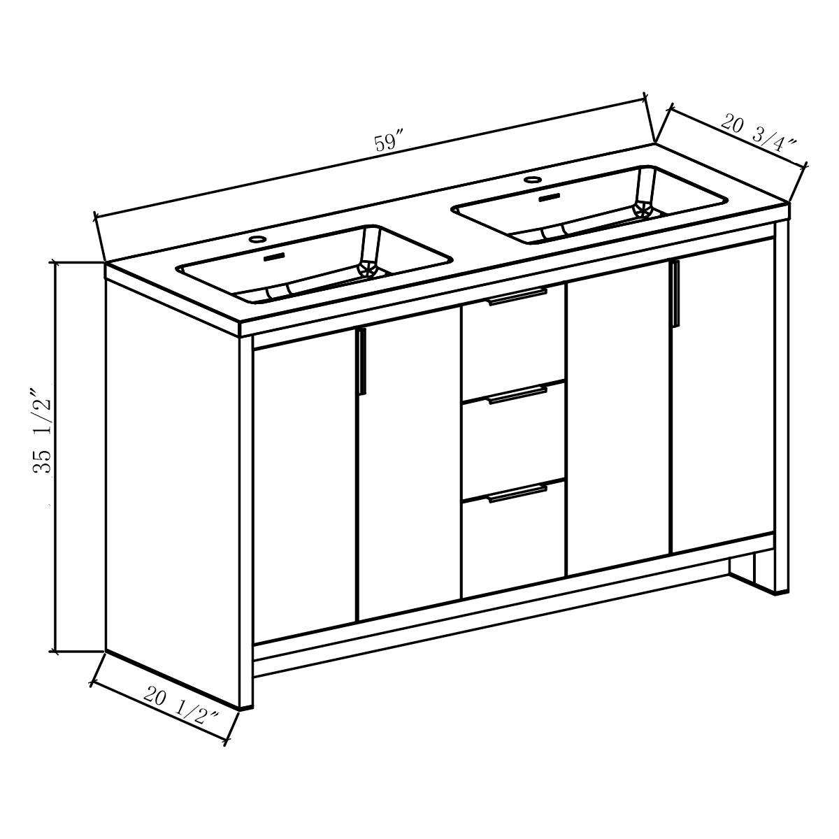 60’’ W Freestanding Double Bathroom Vanity in White Gloss with Quartz Integrated Sink LV14-60W - Bathroom Vanities