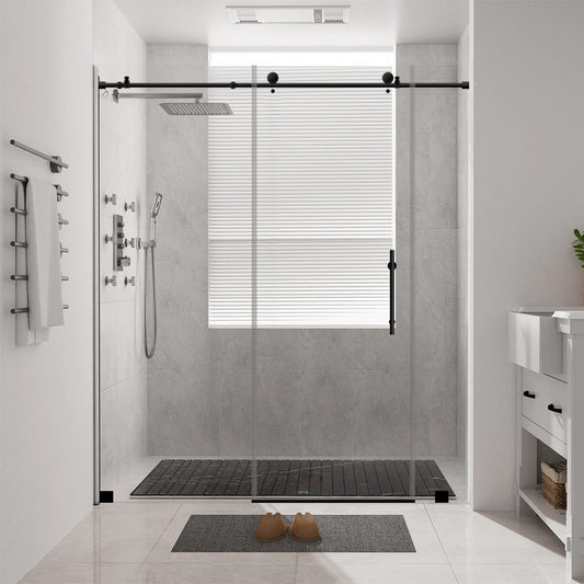 68-72 W x 76 H Sliding Frameless Shower Door ULTRA-C with Clear Glass in Matte Black - Shower Doors