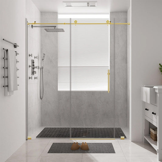 68-72 W x 76 H Sliding Frameless Shower Door ULTRA-C with Clear Glass in Gold - Shower Doors