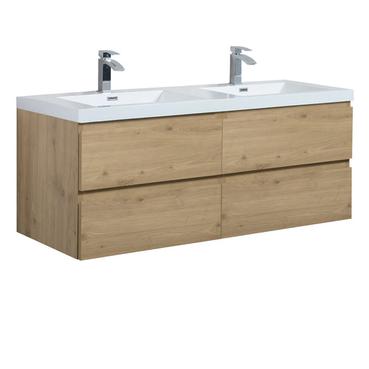 72’’ Wall Mount Double Bathroom Vanity in Oak with White Integrated Double Sink LV13-72D - Bathroom Vanities