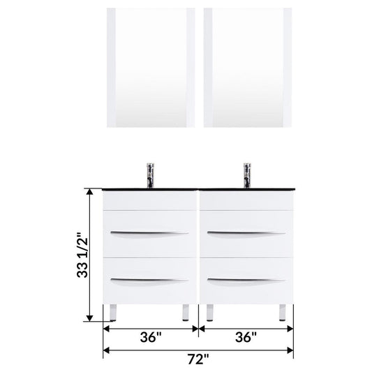72 White Vanity Set - Two 36 Sink Bases (LV4-C12-72-W)