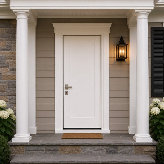 36 in. x 80 in. Fire Rated 1 Panel Shaker Unfinished White Prehung Fiberglass Exterior Door with Brickmold