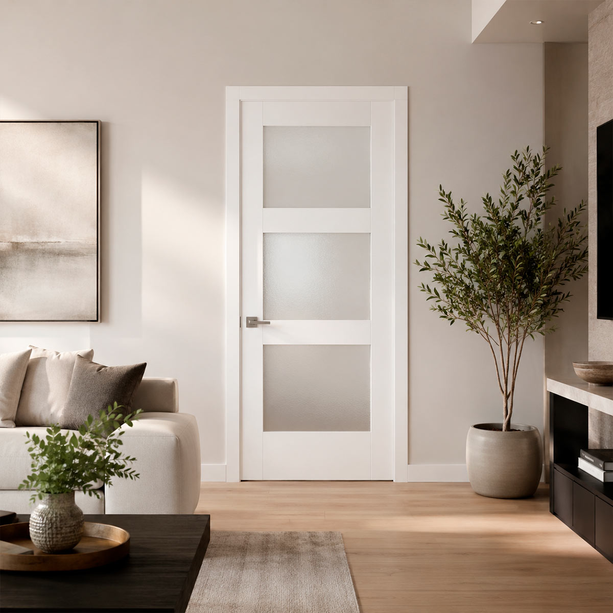 30 x 80 in. 3-Lite Shaker Solid Core Primed MDF Interior Door Slab