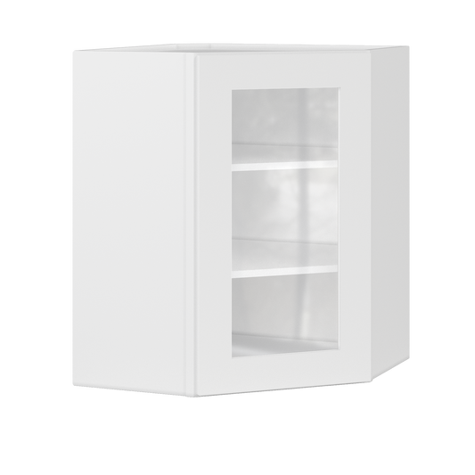 Frosted Glass Diagonal Corner Wall Kitchen Cabinet DCMD2430 Alpina White LessCare 24 in. width 30 in. height 12 in.