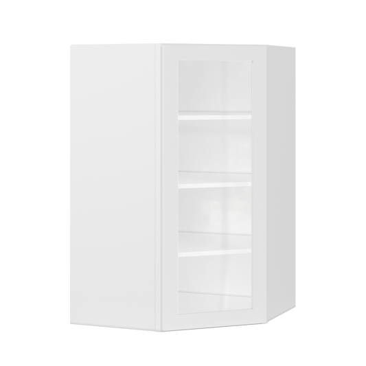 Frosted Glass Diagonal Corner Wall Kitchen Cabinet DCMD2742 Alpina White LessCare 27 in. width 42 in. height 15 in.