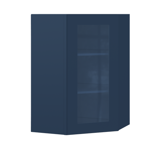 Frosted Glass Door Diagonal Corner Wall Kitchen Cabinet DCMD2436 Danbury Blue LessCare 24 in. width 36 in. height 12