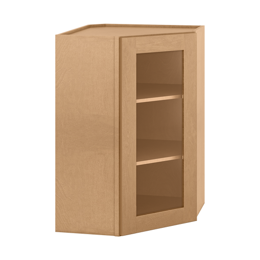 Frosted Glass Door Diagonal Corner Wall Kitchen Cabinet DCMD2436 Shaker Toffee 24 in. width 36 in. height 12 in. depth
