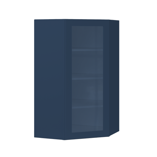 Frosted Glass Door Diagonal Corner Wall Kitchen Cabinet DCMD2442 Danbury Blue LessCare 24 in. width 42 in. height 12