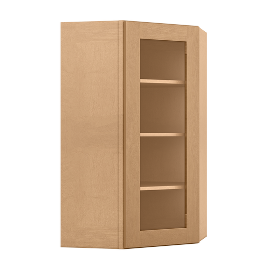 Frosted Glass Door Diagonal Corner Wall Kitchen Cabinet DCMD2442 Shaker Toffee 24 in. width 42 in. height 12 in. depth