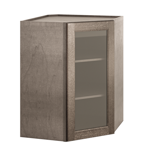 Frosted Glass Door Diagonal Corner Wall Kitchen Cabinet DCMD2736 Milan Slate 27 in. width 36 in. height 15 in. depth