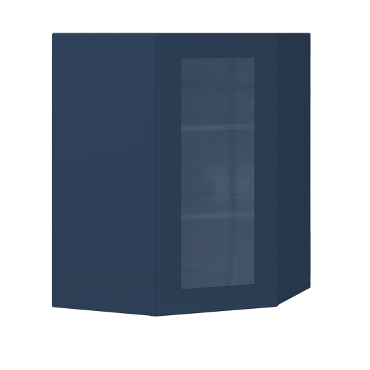 Frosted Glass Door Diagonal Corner Wall Kitchen Cabinet DCMD2736 Danbury Blue LessCare 27 in. width 36 in. height 15