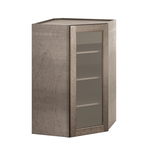 Frosted Glass Door Diagonal Corner Wall Kitchen Cabinet DCMD2742 Milan Slate 27 in. width 42 in. height 15 in. depth