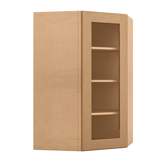 Frosted Glass Door Diagonal Corner Wall Kitchen Cabinet DCMD2742 Shaker Toffee 27 in. width 42 in. height 15 in. depth