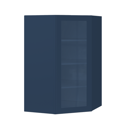 Frosted Glass Door Diagonal Corner Wall Kitchen Cabinet DCMD2742 Danbury Blue LessCare 27 in. width 42 in. height 15