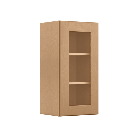 Frosted Glass Door Wall Kitchen Cabinet WMD1530 Shaker Toffee 15 in. width 30 in. height 12 in. depth - Kitchen Cabinets