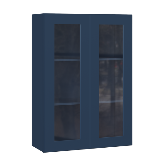 Frosted Glass Door Wall Kitchen Cabinet WMD3042 Danbury Blue LessCare 30 in. width 42 in. height 12 in. depth - Kitchen