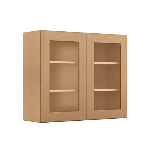 Frosted Glass Door Wall Kitchen Cabinet WMD3630 Shaker Toffee 36 in. width 30 in. height 12 in. depth - Kitchen Cabinets