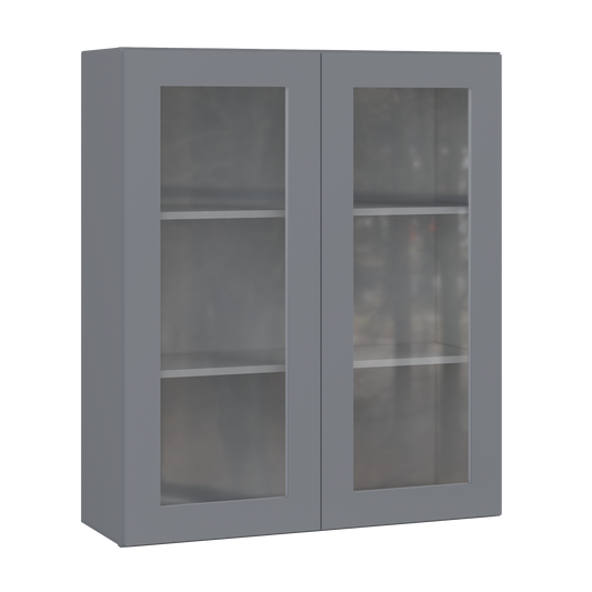 Frosted Glass Door Wall Kitchen Cabinet WMD3642 Colonial Gray LessCare 36 in. width 42 in. height 12 in. depth