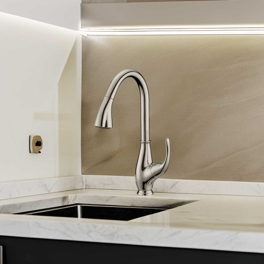 Pull Down Kitchen Faucet LK7B Deck-Plate Brushed Nickel