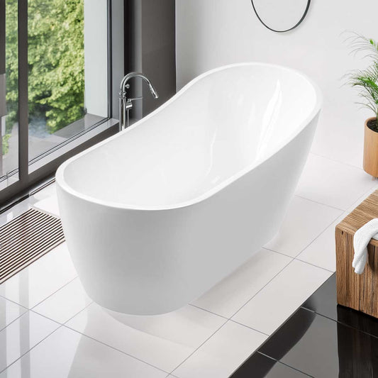 66" Freestanding Acrylic Bathtub with Overflow and Side Drain LTF3
