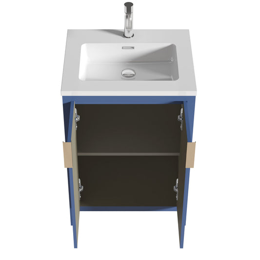 24" Freestanding Single Bathroom Vanity in Blue with White Quartz Integrated Sink LV14-24B